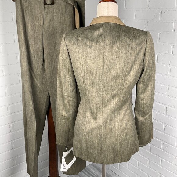 Carlise Suit Women Jacket 4/Pants 8 Green Bronze Zipper 2pc Wool Silk NWT VTG - Picture 4 of 16